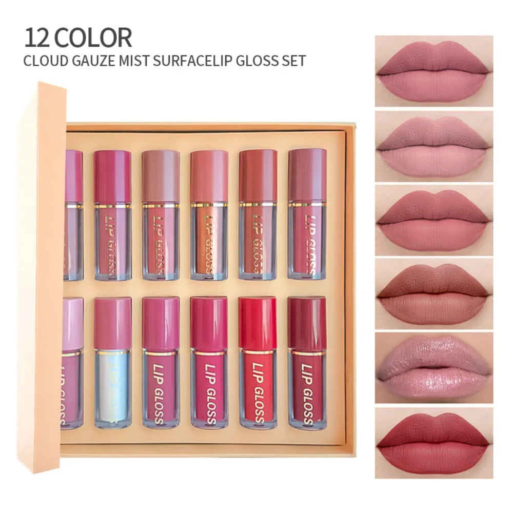 12-Color High Pigment Lip Gloss Set | Non-Sticky Liquid Lipstick Lip Gloss Set QXL