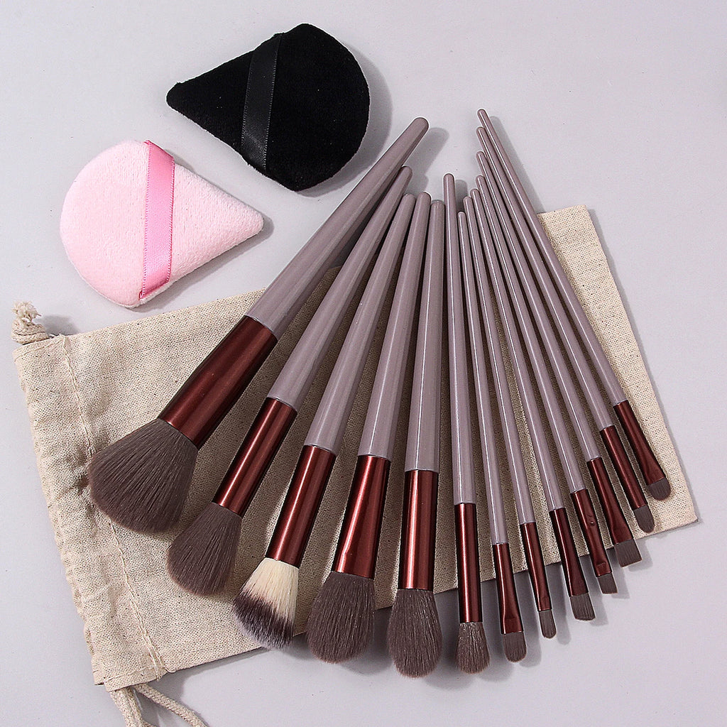 16-Pc Makeup Brush Set with Puffs & Storage Bag | KOSSHOW Makeup Brush Set QXL