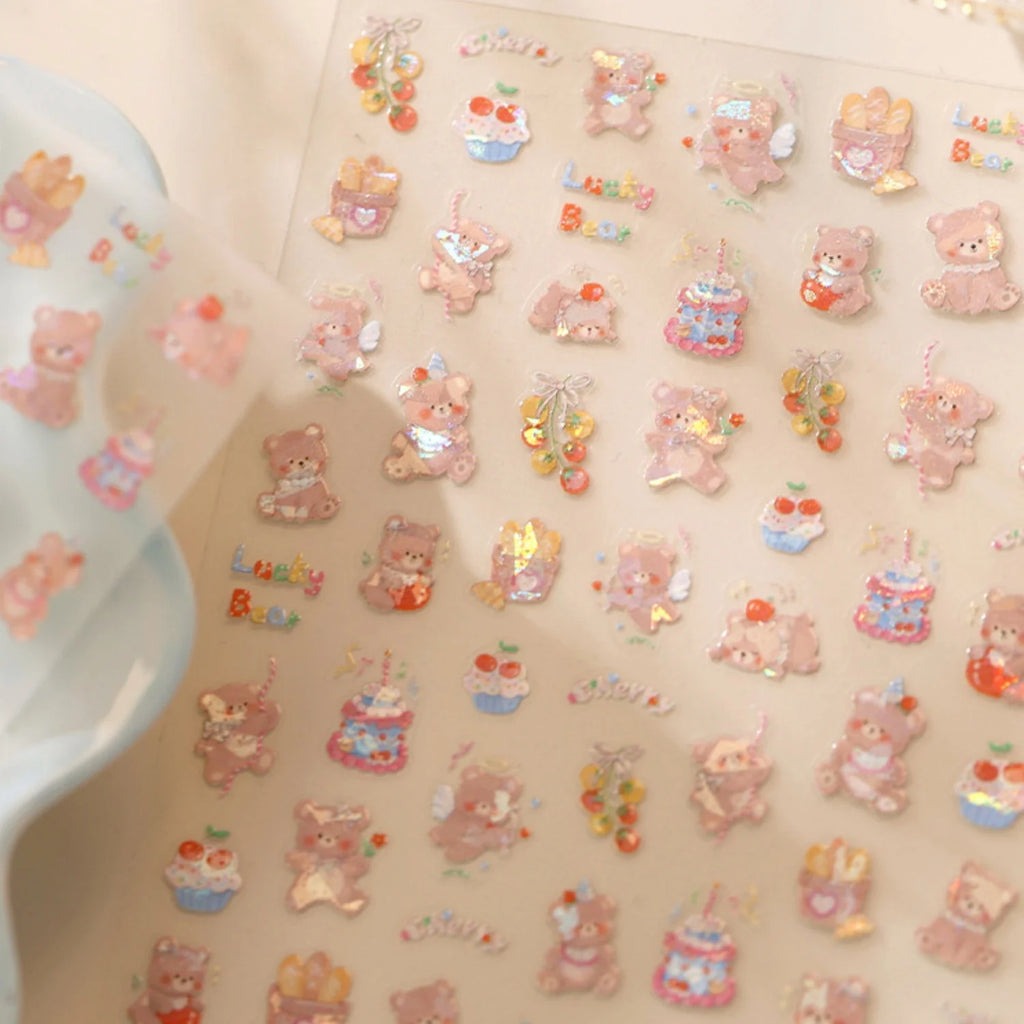 5D Bear Nail Stickers – Cartoon Self-Adhesive Nail Decals Nail Art Stickers QXL