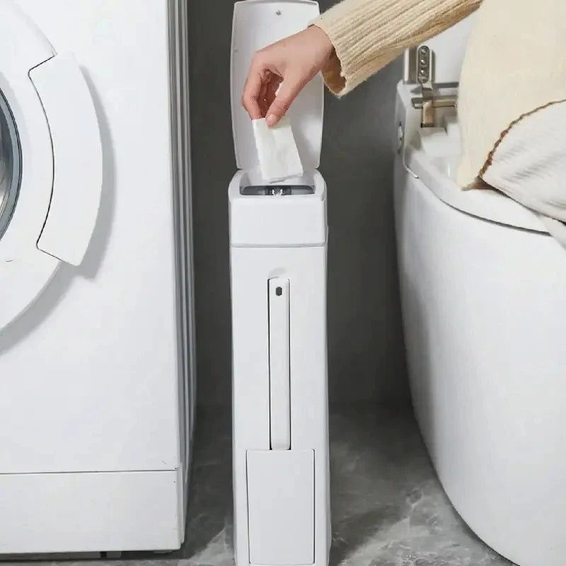 Space-Saving Bathroom Trash Can & Toilet Brush Combo Bathroom Trash Can Set QXL