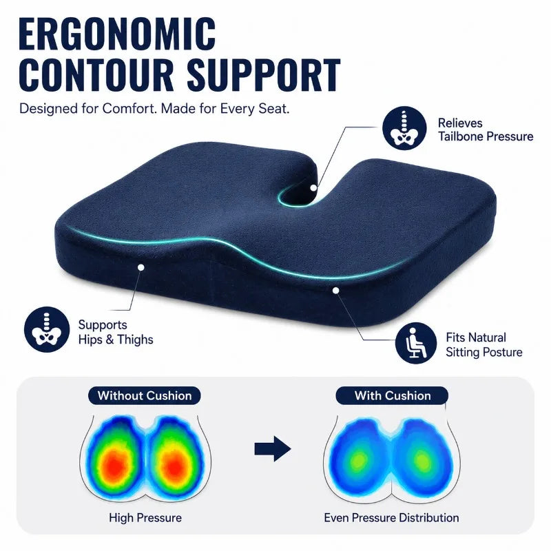 Memory Foam Seat Cushion 40x40cm | Office Car Home Chair Pad Memory Foam Cushion QXL
