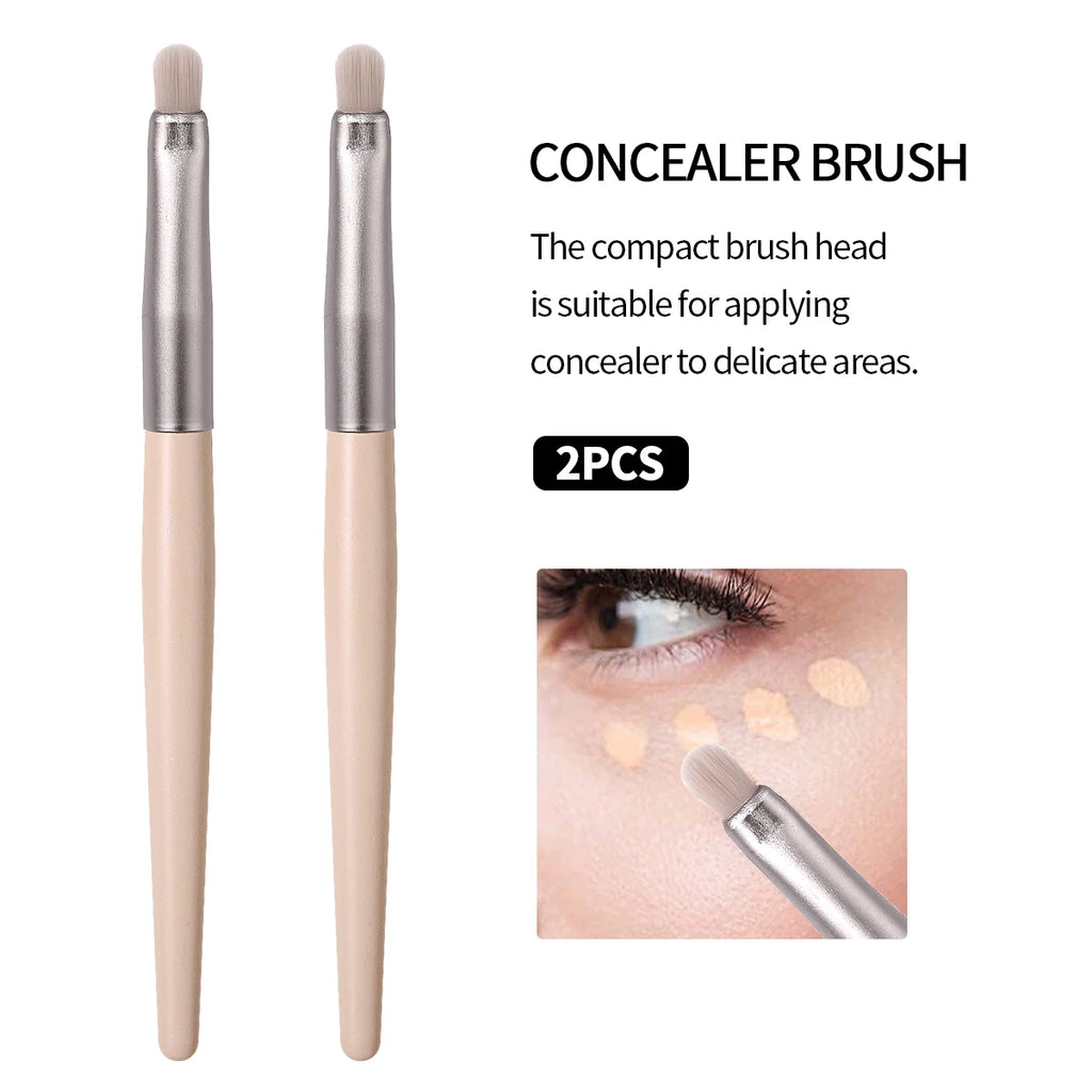 KOSSHOW 2-Pack Mini Concealer Brush Set | Wooden Handle Concealer Brush Set QXL YELLOW