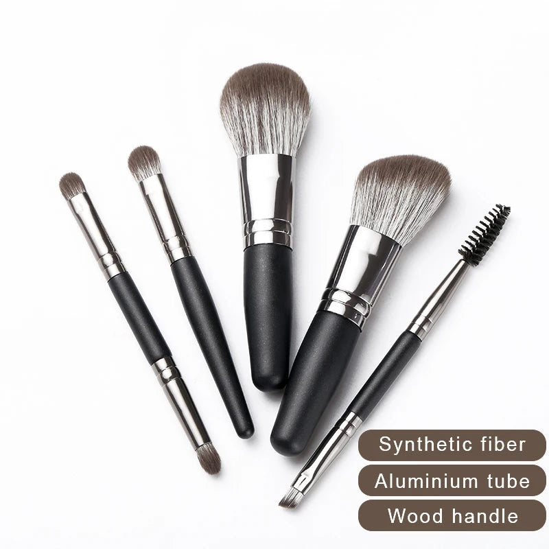 5-Pc Portable Mini Makeup Brush Set with Travel Bag Travel Makeup Brush Set QXL