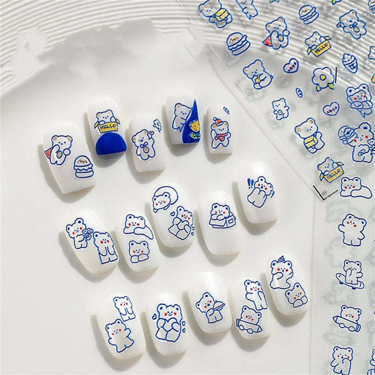 5D Kawaii Bear Nail Art Stickers – Blue Hollow Decals DIY Nail Art Stickers QXL