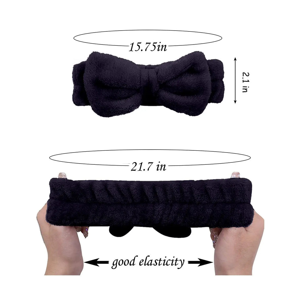 3-Piece Skincare Headband & Wristband Set | Bow Hair Band Skincare Headband Set QXL