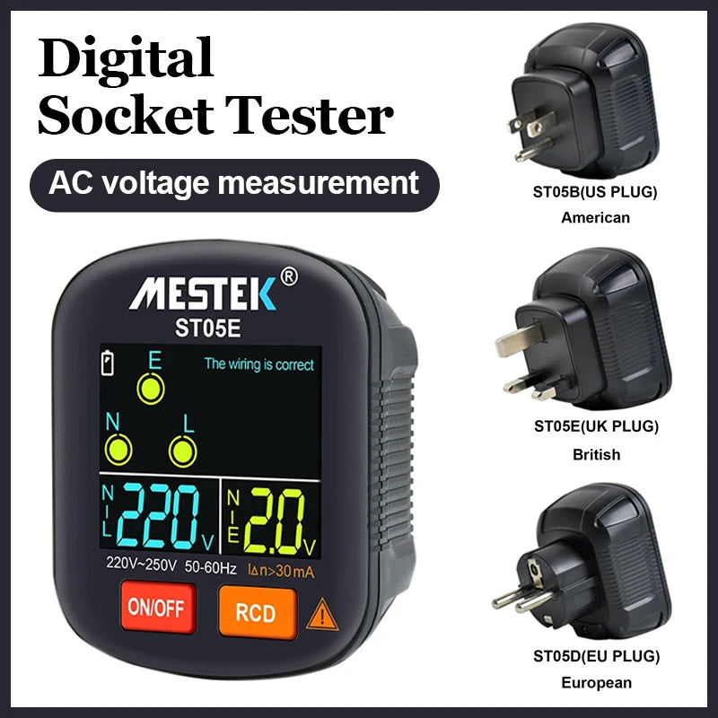 ST05 Digital Socket Tester | Voltage & Outlet Checker EU US UK Socket Tester QXL