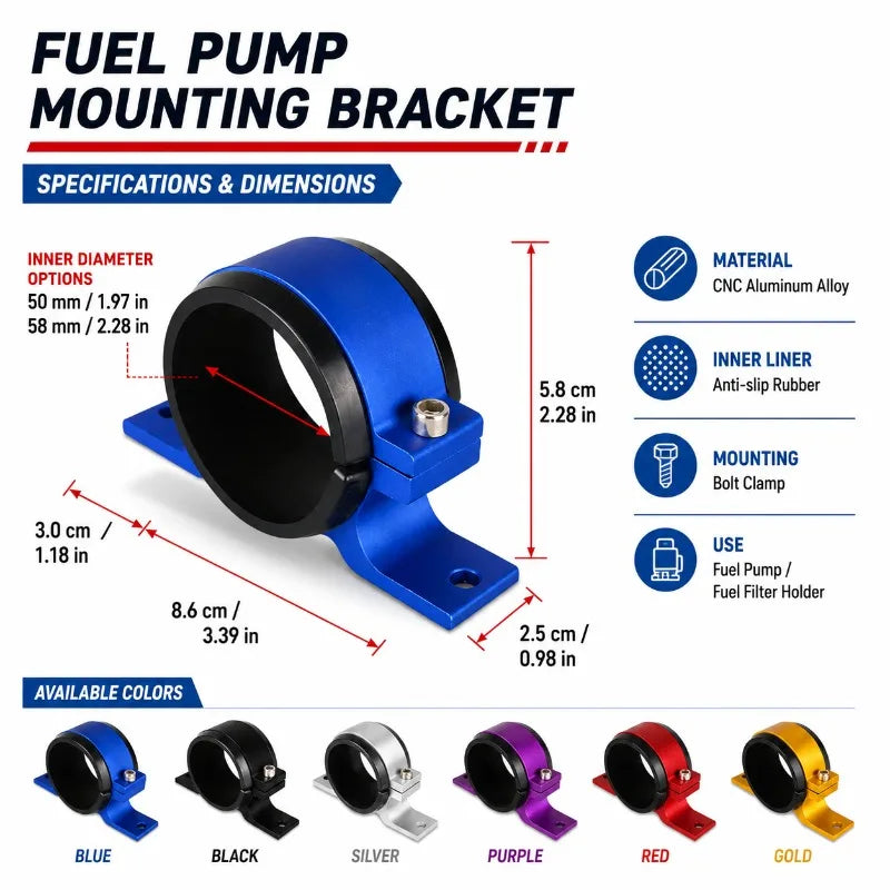 50/58mm CNC Aluminum Fuel Pump Mounting Bracket Clamp Fuel Pump Bracket QXL