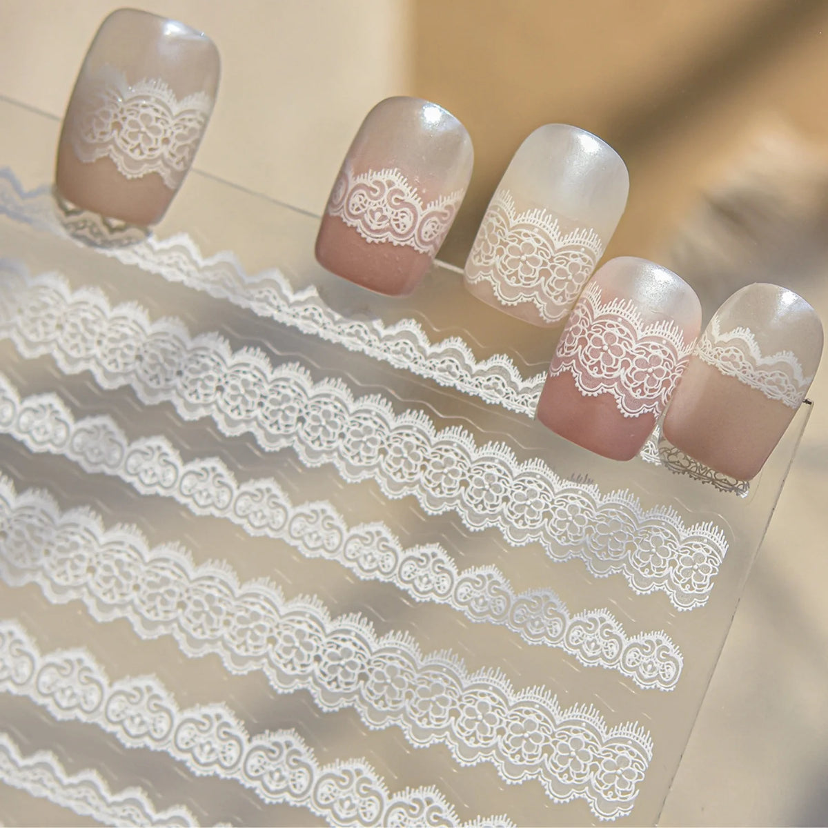 5D White Lace Nail Stickers | Vintage French Hollow Decals Nail Art Stickers QXL