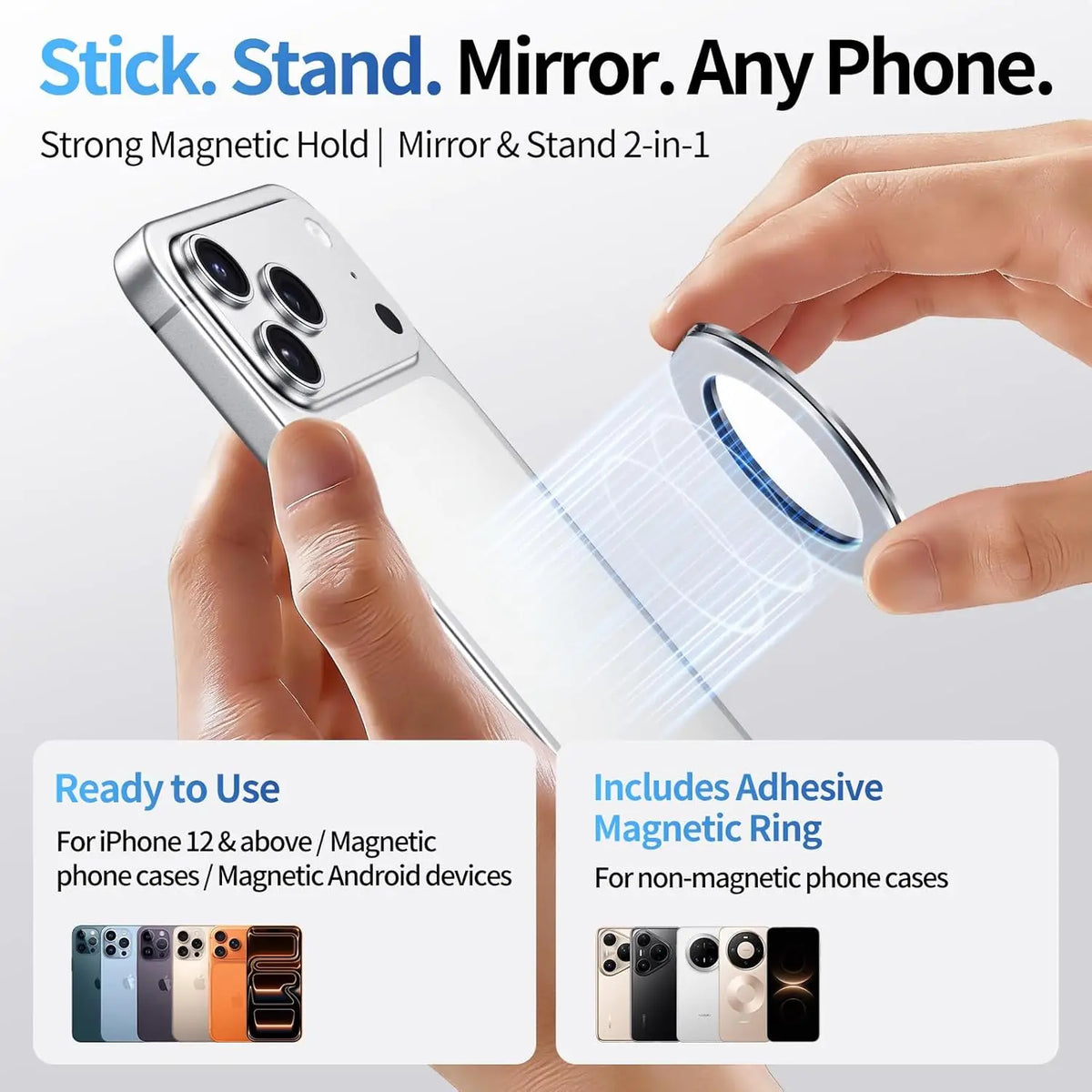 Magnetic Selfie Mirror with Kickstand – Slim Phone Mirror Makeup Mirror QXL