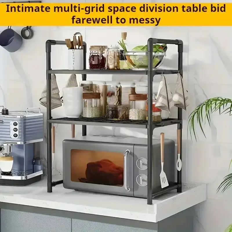 Adjustable Steel Microwave Oven Rack | Heavy-Duty Countertop Kitchen Organizer Rack QXL