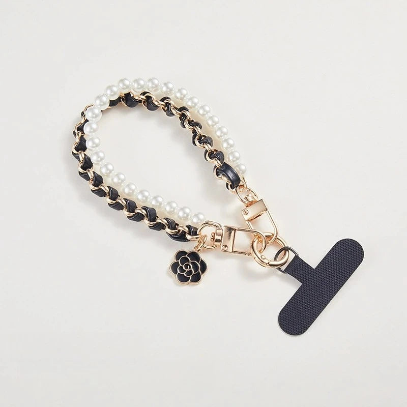 Pearl Beaded Phone Wrist Strap | Elegant Women's Lanyard Phone Wrist Strap QXL black