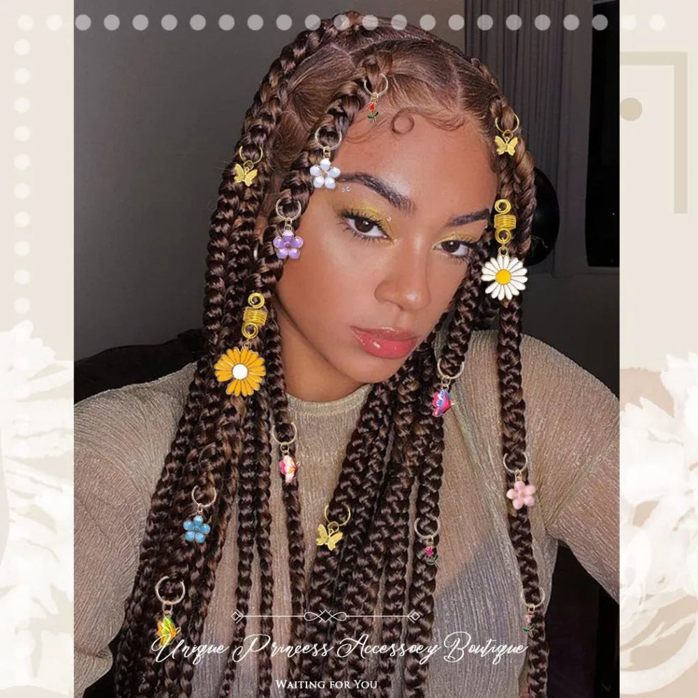 24-Piece Flower & Butterfly Dreadlock Hair Rings Set Dreadlock Hair Rings QXL