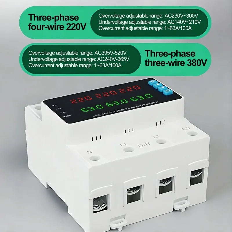 3-Phase 4-Wire Voltage Current Protector Relay 63/100A Voltage Protection Relay QXL