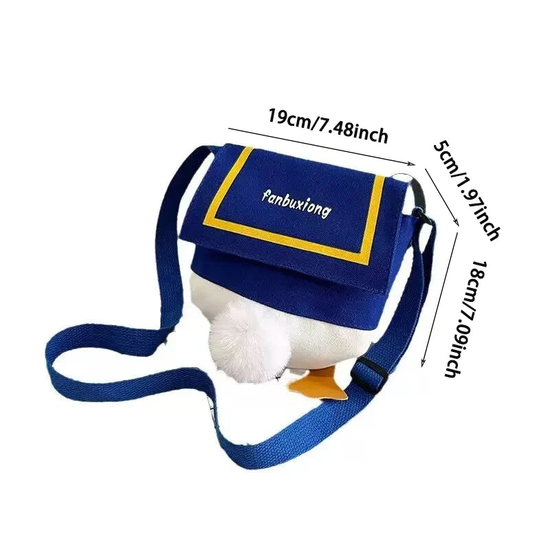 Duck Butt Canvas Crossbody Bag – Cute Shoulder Bag for Daily Use Canvas Crossbody Bag QXL Blue