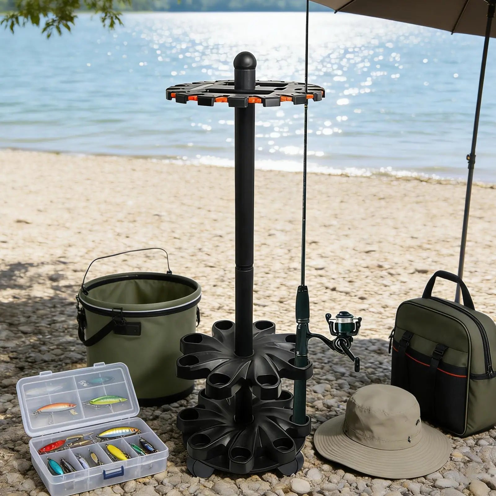 Floor-Standing Rotating Fishing Rod Holder & Display Stand Fishing Rod Stand QXL