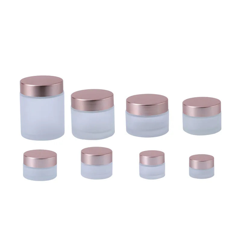 10-Pack Frosted Glass Cream Jars with Rose Gold Lids | 5–100g Cosmetic Glass Jars QXL 15g Frosted
