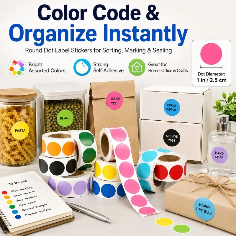 25mm Round Dot Label Stickers Roll | Color Coding & Sorting Color Coding Stickers QXL