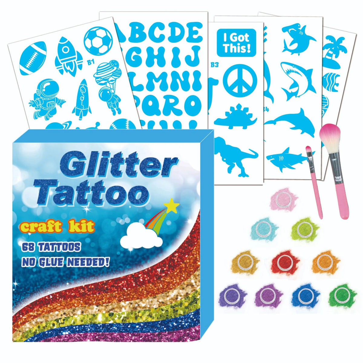 Kids Glitter Temporary Tattoo Kit | DIY Diamond Body Art Set Glitter Tattoo Kit QXL B Set