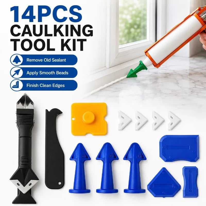 14-Piece Caulking Tool Kit | Sealant Remover & Grout Finisher Caulking Tool Kit QXL