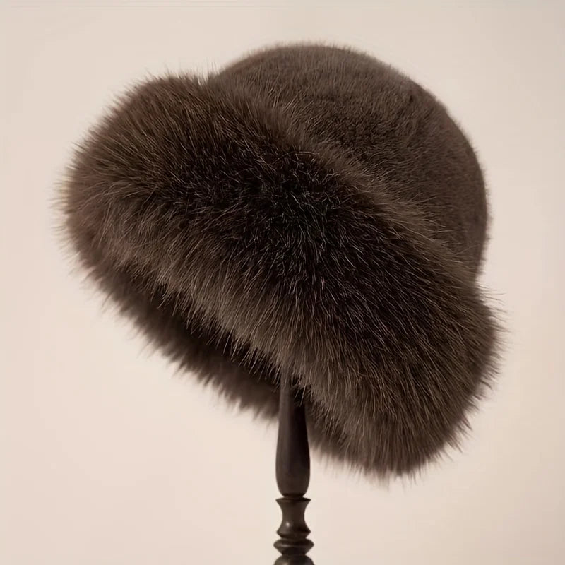 Faux Fur Winter Beanie Hat – Fluffy, Warm & Stretchy Winter Beanie Hat QXL Brown