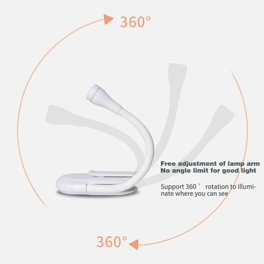 Mini Clip-On LED Book Light | USB Rechargeable 360° Flex Neck Clip-On Book Light QXL