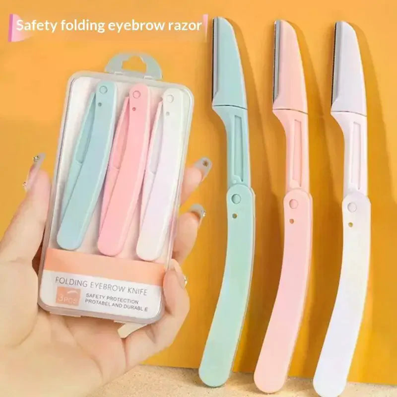 3-Pack Folding Eyebrow Razor & Facial Hair Trimmer Set Eyebrow Razor Set QXL