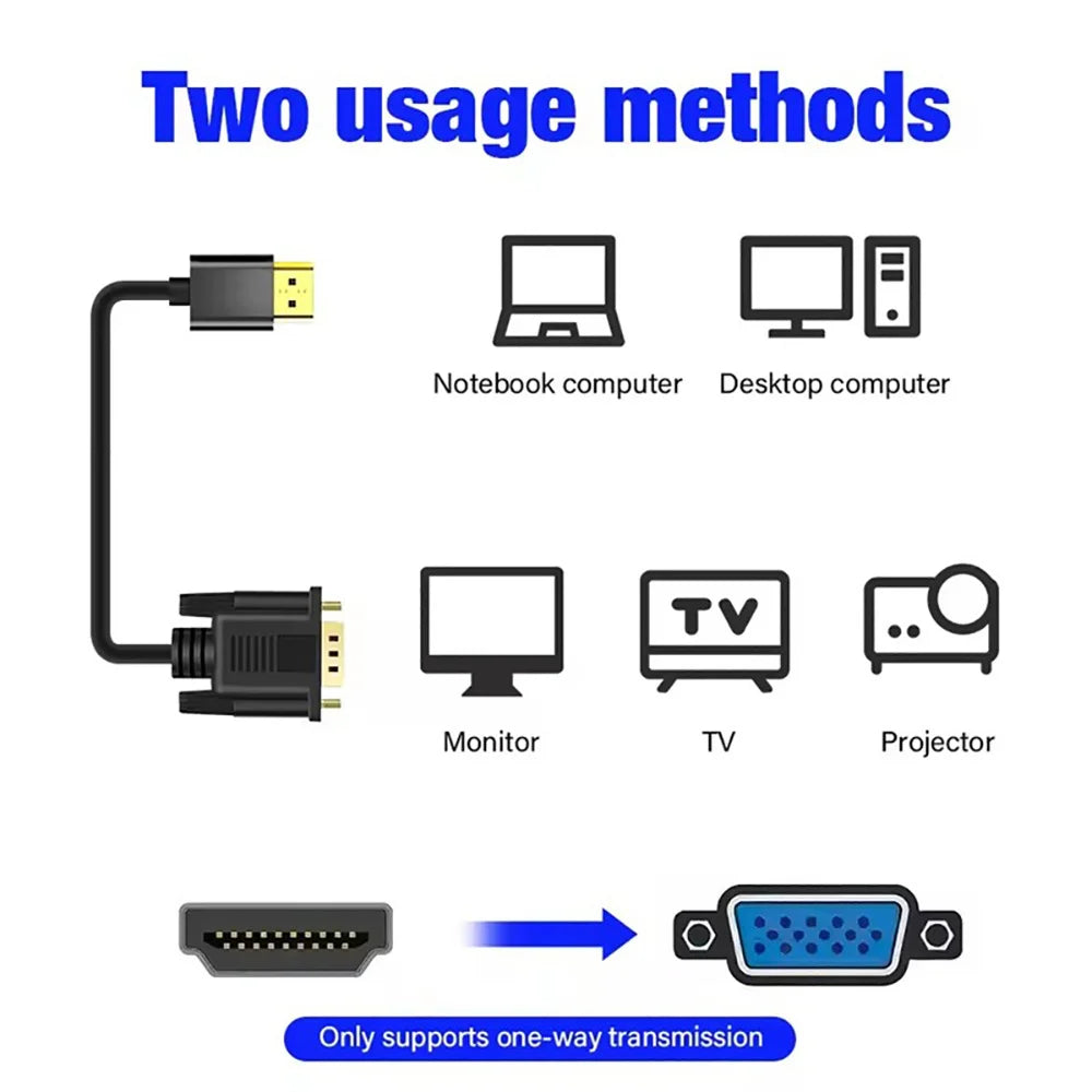 HDMI to VGA Adapter Cable 1080P Gold Plated 1.8M | PC PS4 Xbox HDMI to VGA Cable QXL