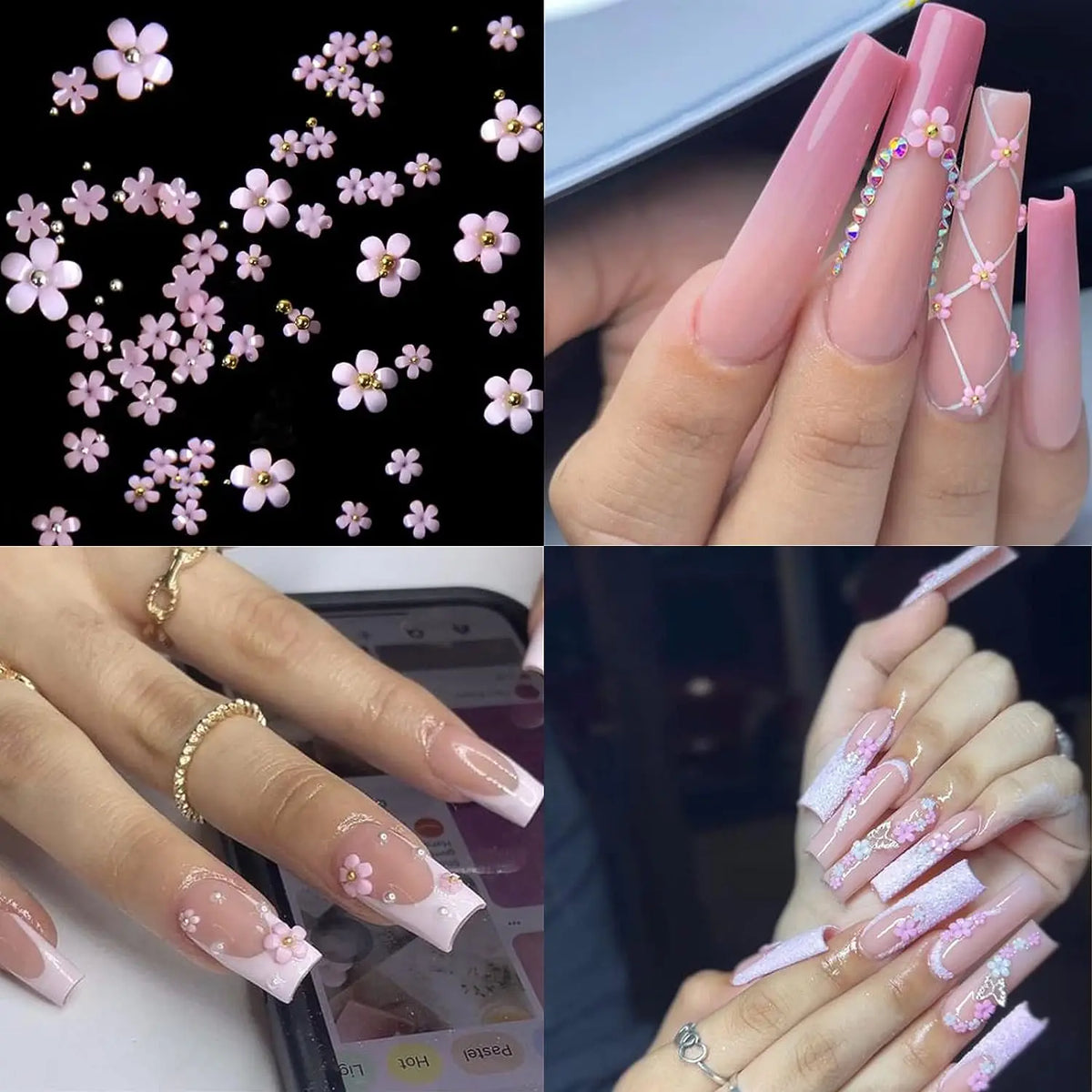 3D Flower Nail Art Charms – Kawaii Resin Pink & White Set 3D Nail Art Charms QXL