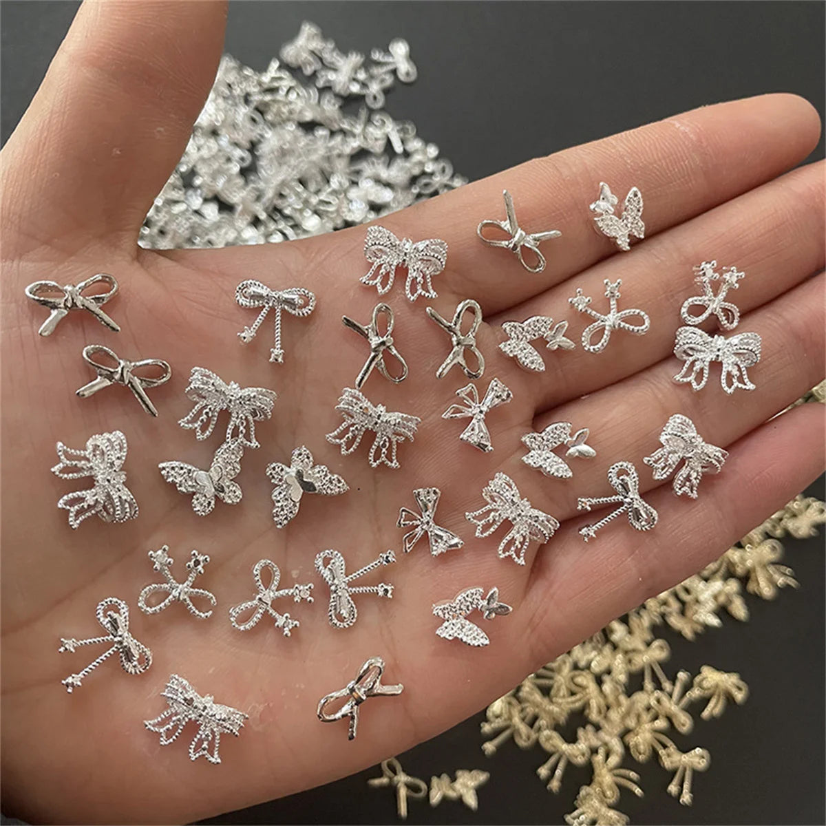 10-Pc 3D Alloy Nail Charms – Bow & Butterfly Rhinestone Set Nail Art Charms QXL