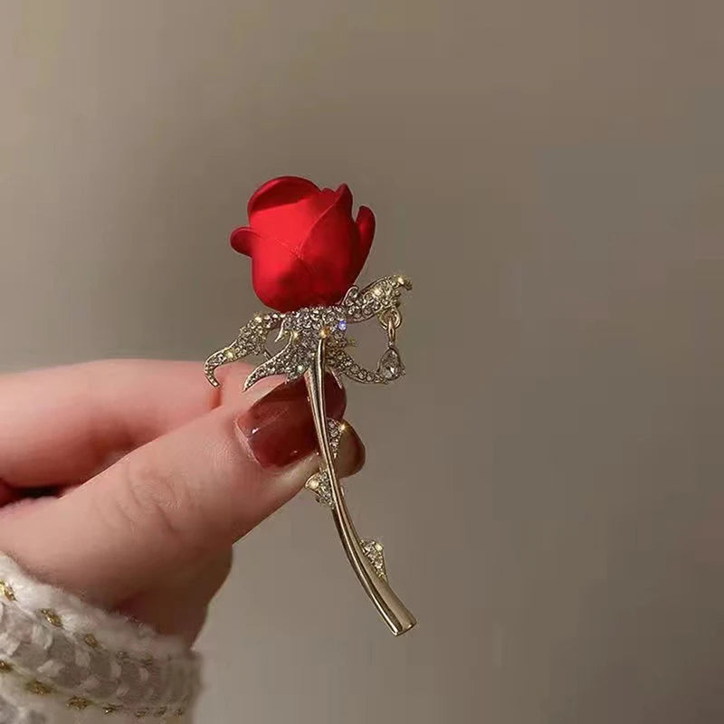 Red Rose Brooch Pin | Women's Floral Lapel Badge Fashion Brooch Pin QXL