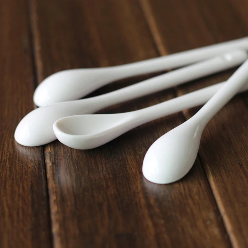 5-Pack White Ceramic Dessert Spoons | Tea, Coffee & Sugar Ceramic Spoon Set QXL
