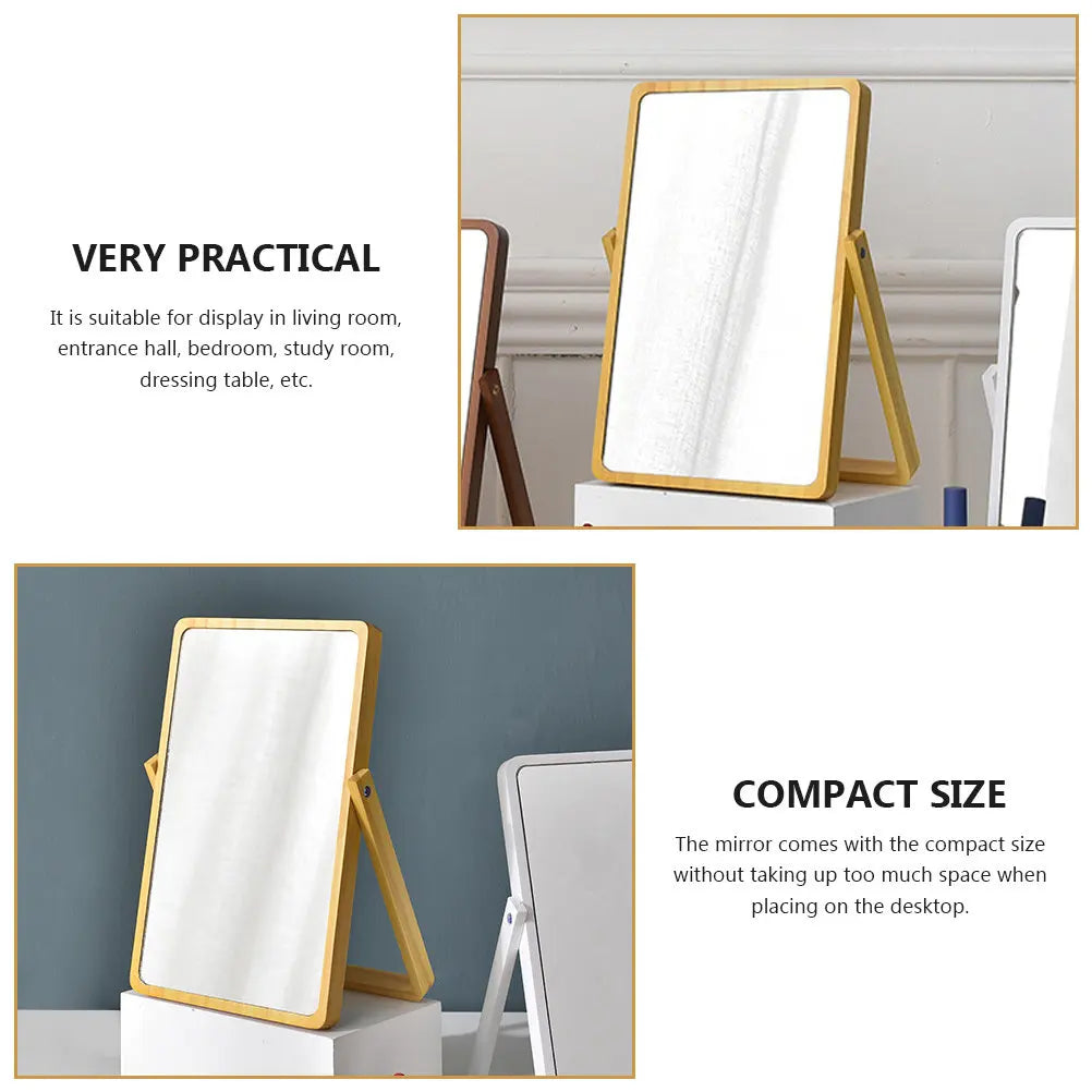 Light Yellow Wooden Desktop Vanity Mirror | Makeup & Dressing Desktop Vanity Mirror QXL
