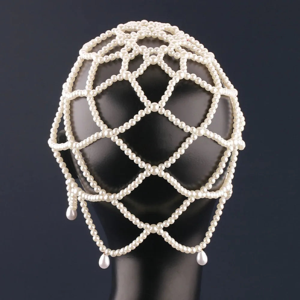 Handmade Pearl Beaded Bridal Hat | Mesh Tassel Wedding Headpiece Bridal Hat QXL