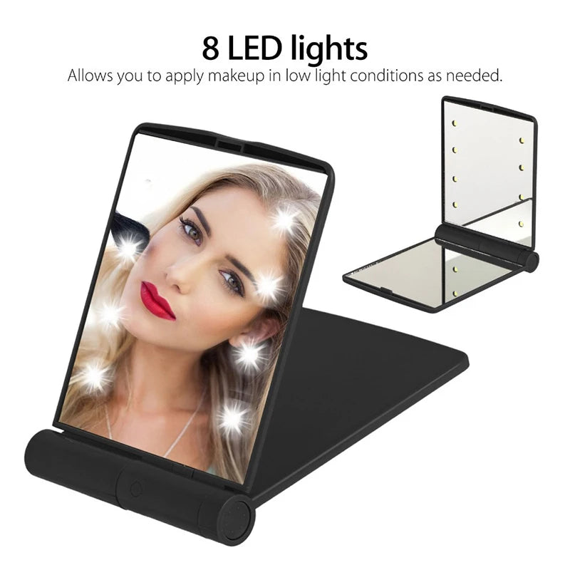 Foldable LED Pocket Mirror | 8-Light Illuminated Compact Mirror LED Compact Mirror QXL