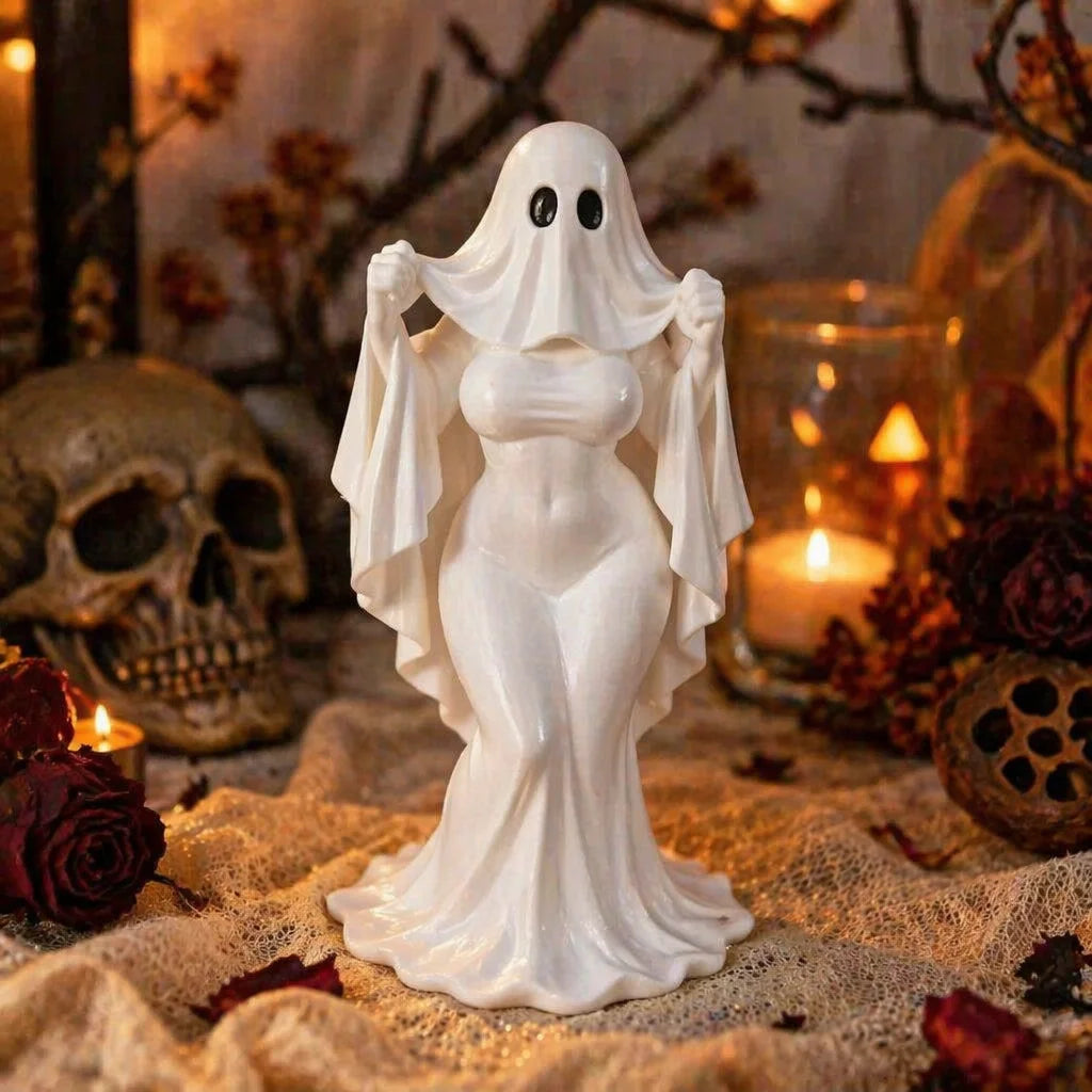 Halloween Ghost Lady Resin Ornament | Spooky Home Decor Halloween Resin Ornament QXL White