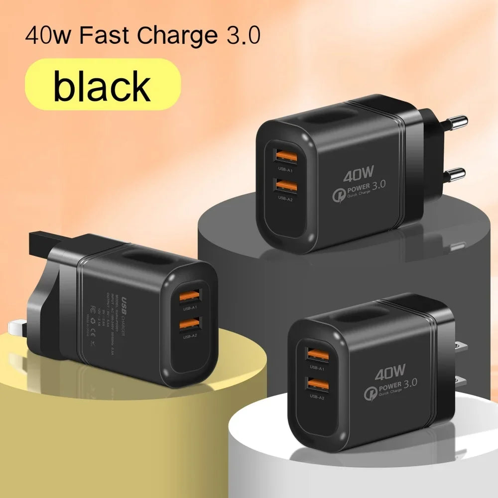 40W Dual USB Fast Charger Wall Adapter | EU & US Plug USB Wall Charger QXL