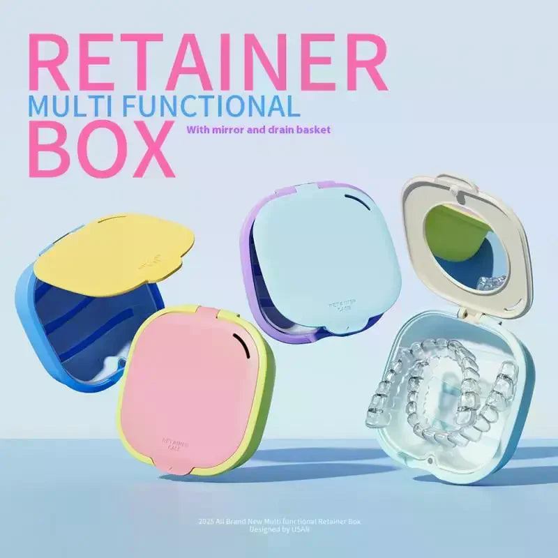 Retainer Case with Drain Basket & Mirror | Dental Storage Box Retainer Storage Case QXL