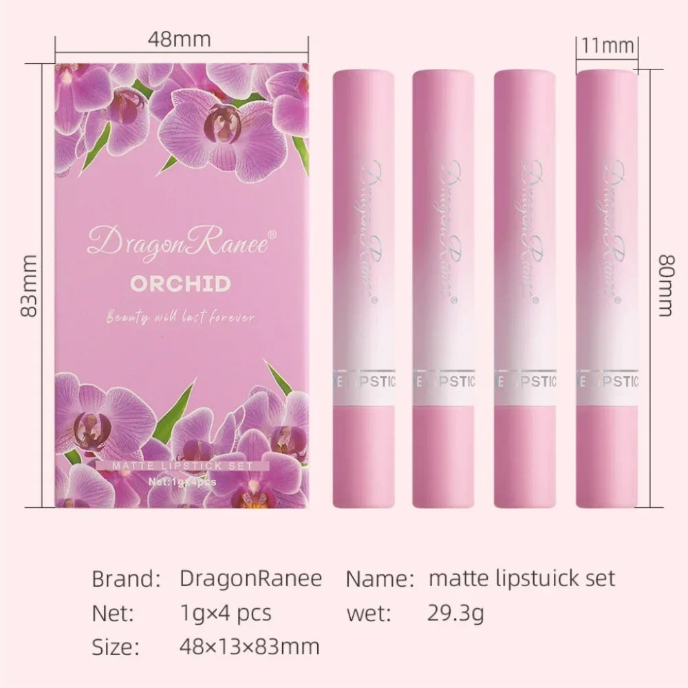 Dragon Ranee 4-Pc Velvet Matte Lipstick Set | Cigarette Design Matte Lipstick Set QXL
