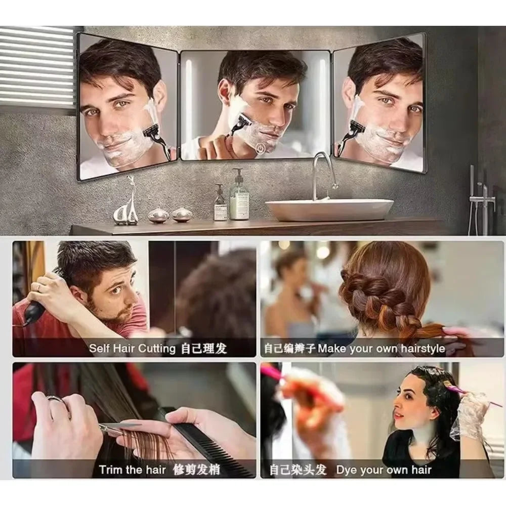 LED Trifold 3-Way Mirror with Lights | Adjustable Height LED Vanity Mirror QXL