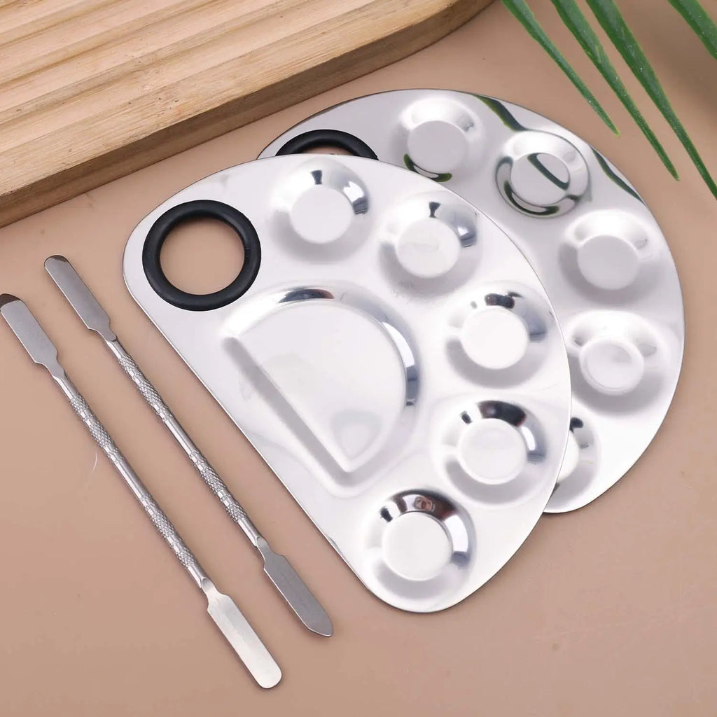 Stainless Steel Makeup Mixing Palette & Spatula Set Makeup Mixing Palette QXL