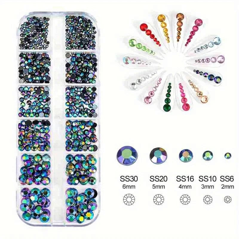 SS6–SS30 Mixed Nail Rhinestones White AB Flat-Back Gem Set Nail Art Rhinestones QXL