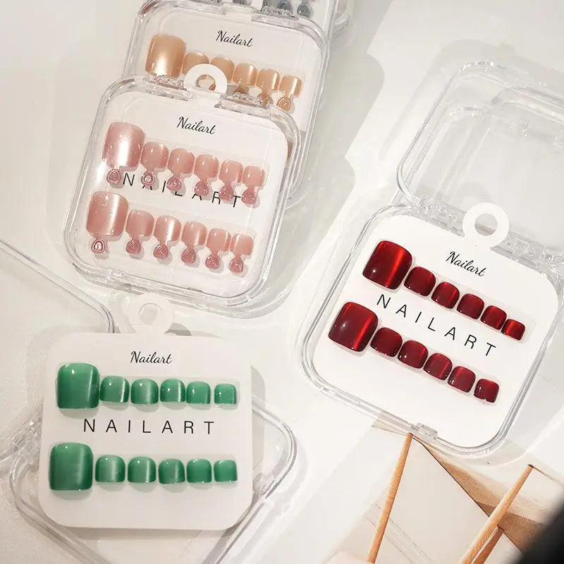 Cat Eye Press-On Toe Nails | Short Square False Toenails 10pc Press-On Toenails QXL