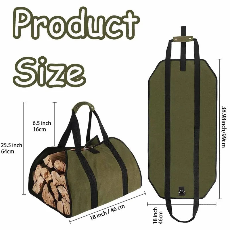 Foldable Canvas Firewood Carrier Bag – Waterproof, Indoor & Outdoor Firewood Carrier Bag QXL