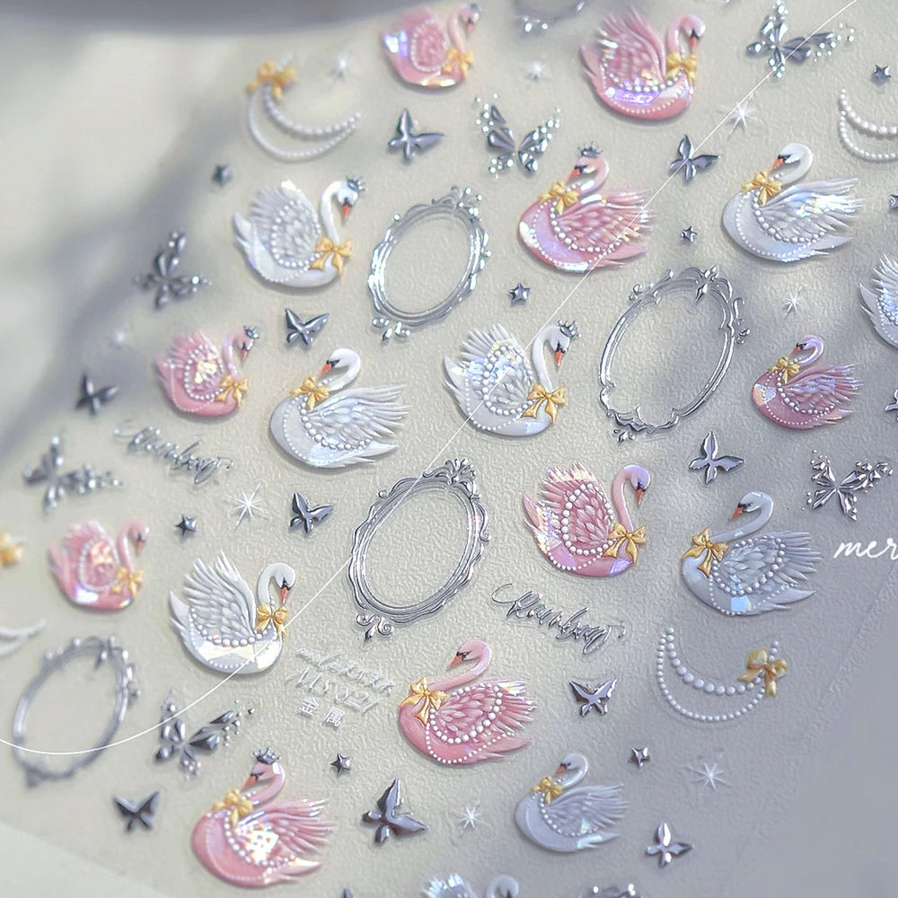 5D Nail Art Stickers – Swan Crown Butterfly Bowknot Decals