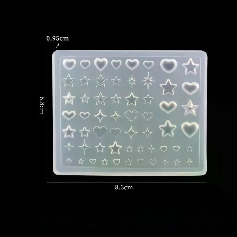 3D Silicone Nail Art Mold – Heart Star Pentagram DIY Charms Silicone Nail Mold QXL