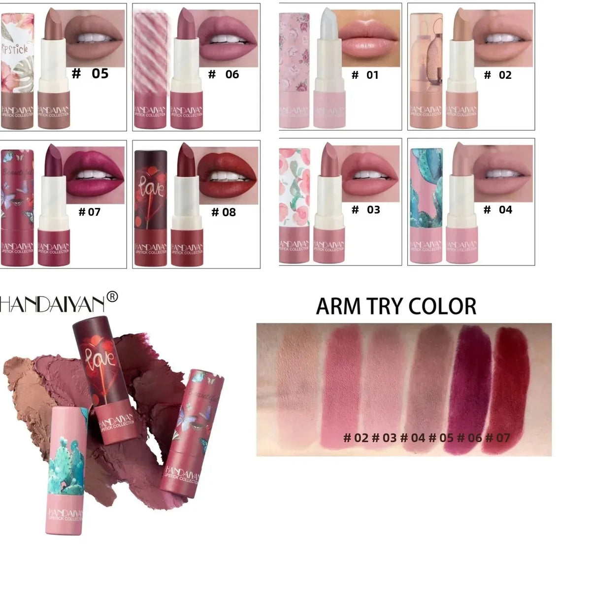 Handaiyan Matte Lipstick | 8 Colors Velvet Paper Tube Matte Lipstick QXL