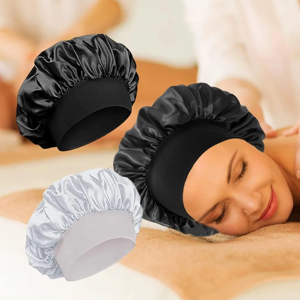 Satin Sleep Bonnet & Shower Cap | Large Elastic Hair Hat Satin Sleep Bonnet QXL