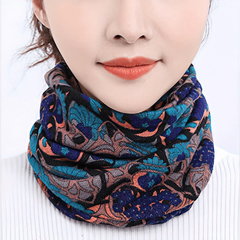 2-in-1 Flower Print Beanie Hat & Neck Scarf | Winter Cap Beanie Hat Scarf QXL