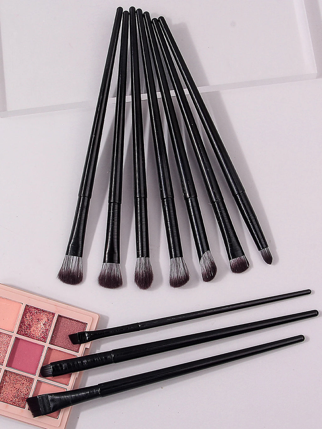 10-Pc Eye Makeup Brush Set with PU Leather Pouch – Black Eye Makeup Brush Set QXL