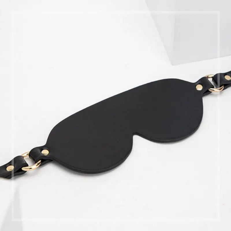 Black PU Leather Eye Mask | Adjustable Gold Buckle Sleep Mask Sleep Eye Mask QXL